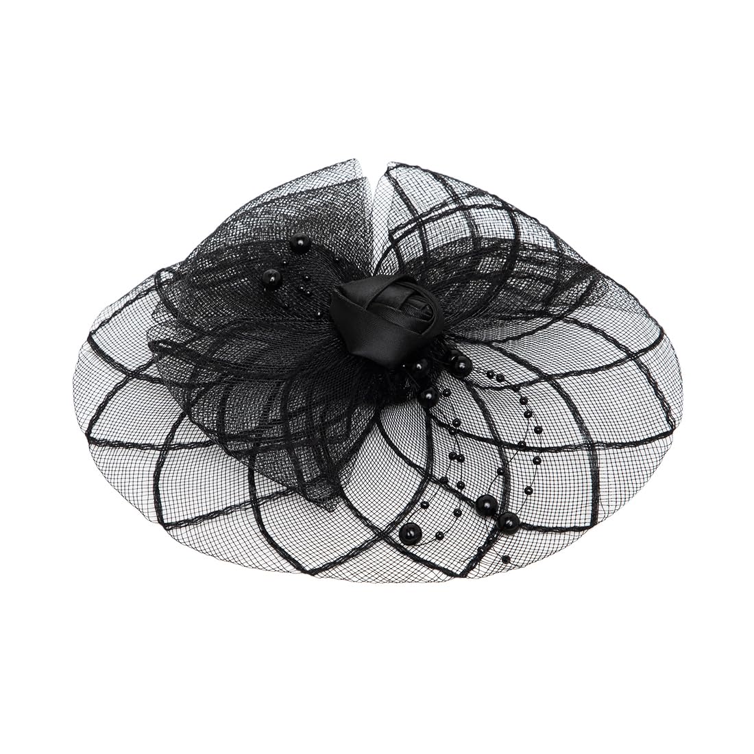 Radhu & Kabby Fascinator Hat for Women | Black Hat with Pearl & Mesh Bow Design | Includes Alligator Clip & Headband | Hair Accessory for Weddings, Parties & Special Occasions | 1-Piece Accessories Hats women all_season 