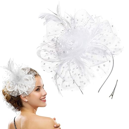 Fascinator Hats for Women, Stylish White Hat for Weddings, Cocktail Parties, and Themed Events, Perfect for Bridal Showers and Art Photography Accessories Hats women all_season 