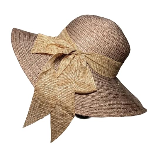 Women's Wide Brim UV Sun Hat, Foldable Summer Beach Hat with Bowknot (Free Size) Accessories Hats