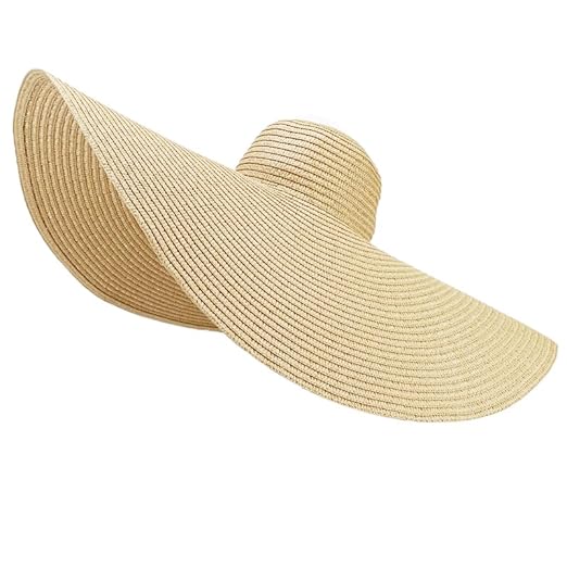ICW Women Adjustable Vacation Oversized Wide Brim Sunshade Summer Beach Straw Floppy Sun Hat Caps for Girls UV Protection SPF 50+ Accessories Hats