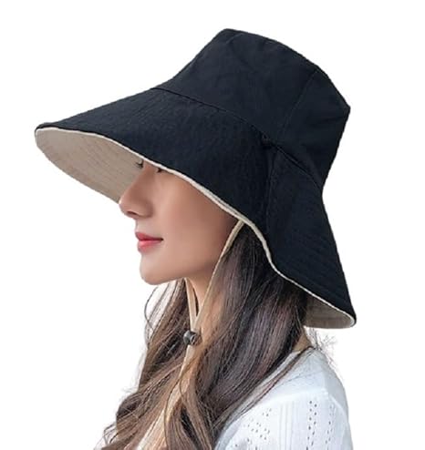 Alexvyan Bucket Cap Hats Reversible for Women UV & Sun Protection Wide Brim Summer Cap for Girls Hat Breathable Casual Beach Hat for Women. (Black & Beige Reversible) Accessories Hats