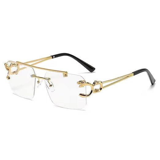 Dervin Retro Rimless Diamond Cut Rectangular sunglasses for Men and Women Accessories Sunglasses