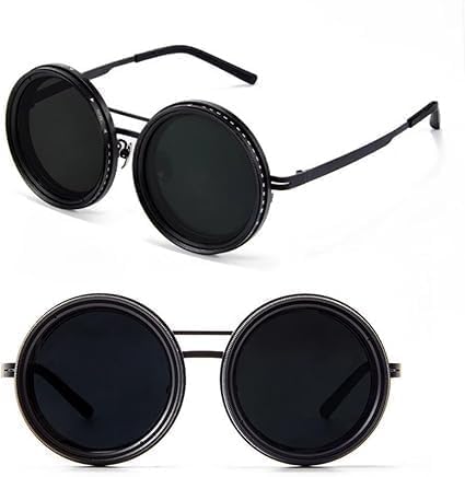 Round Vintage Sunglasses for Men & Women | Black Retro Circular Glasses with Stylish Metal Frame | UV Protection Eyewear for Casual & Fashion Wear (Pack of 2) Accessories Sunglasses