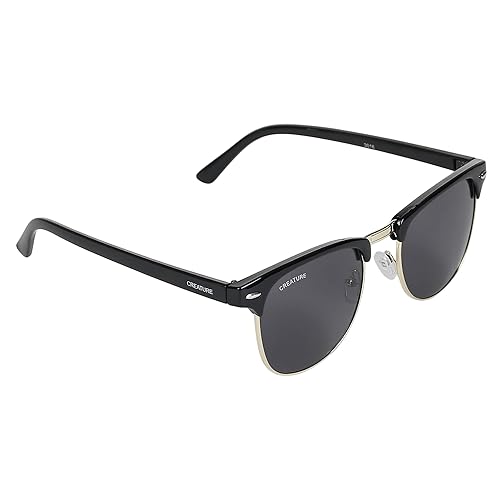 CREATURE Uv Protected Black Frame Unisex Round Sunglasses(Sun-069)