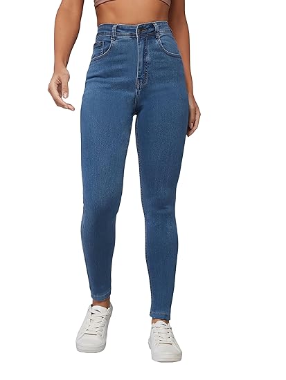 Miss Chase Women's Skinny High Rise Cropped Fringed Hemline Detailing Stretchable Denim Jeans
