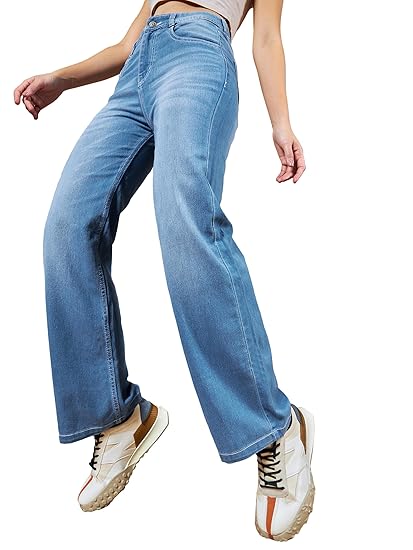 Miss Chase Women's Wide Leg Rise Clean Look Regular Stretchable Denim Jeans Clothing Jeans