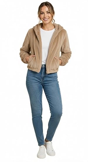 Women's Fuzzy Zip Up crop Hoodie Jacket, Soft Fleece, Front Pockets, Casual Outerwear Clothing Hoodies