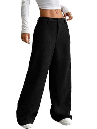 SMOWKLY Women's Corduroy Mid Rise Wide Leg Sweatpant with Pocket || Loose & Relaxed Fit Casual Korean Baggy Trousers for Woman Elegant Workwear for Office, College & Events Clothing Jeans
