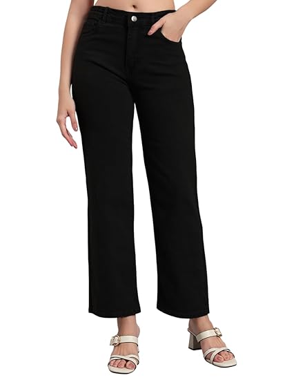 KARGEENS Women's Cotton Loose Fit Wide Leg High Rise Jeans Pant Clothing Jeans