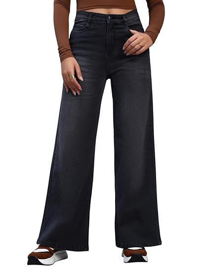 GUTI Womens High Rise Flared Fit Regular Length Cotton Poly Lycra Jeans