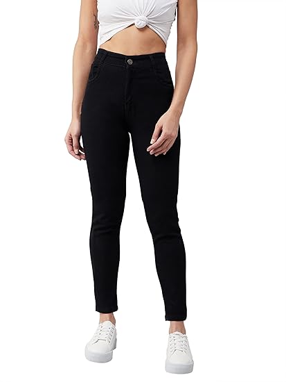 Dolce Crudo Women's Black Skinny Fit High Rise Regular Length Stretchable Denim Jeans