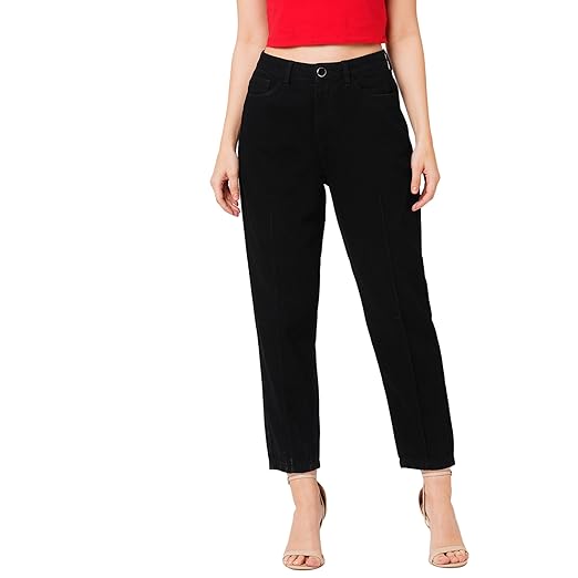 Globus Women Med Blue Light Fade & Light Shade Whiskers Effect High-Rise Boyfriend Fit Pintuck Jeans