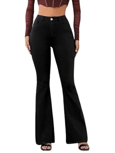 NUCOUTHS Women Bellbottom Wide Leg Casual Denim Jeans_Bellbottom_Black-P4