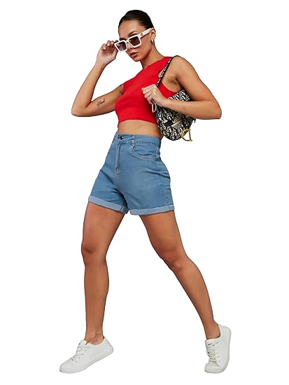 Miss Chase Women's Regular-Fit High-Rise Regular-Length Denim Skorts
