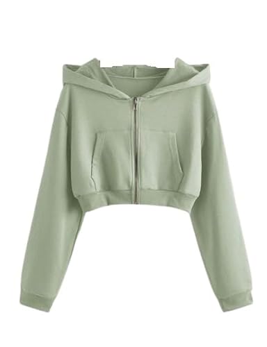 Casual Wear Solid Crop Zipper Jacket Hooded Neck Full Sleeves Hoodie for Women Clothing Hoodies