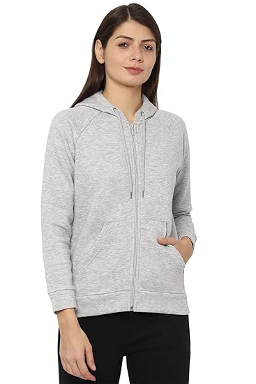 Allen Solly Women's Synthetic Hooded Neck Sweatshirt (AHSTWRGF074068_Light Grey_Medium_Light Grey_M) Clothing Hoodies women all_season 