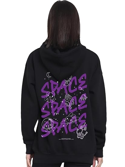 Bewakoof Women's Typography Oversized Fit Full Sleeve Fleece Hoodies Clothing Hoodies