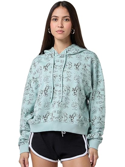 Bewakoof X Disney Mickey Mouse Women's Cotton Blend Oversized Fit Hoodies | Hoodie for Women Winter Wear