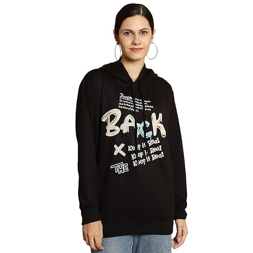 Mack Jonney Printed Hooded Cotton Fleece Sweatshirt for Women-MACK32482 Clothing Hoodies