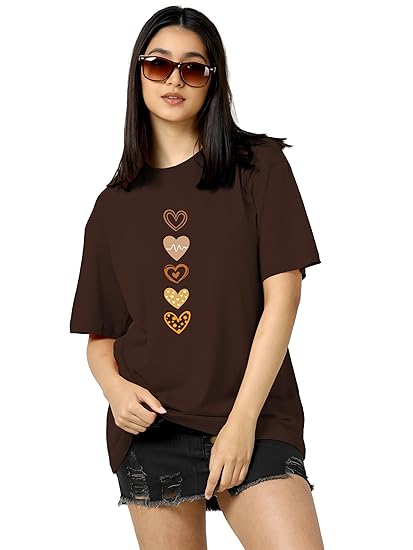 TQH Women's Casual Printed Round Neck, Oversized Longline Drop Shoulder Boho Style T-Shirt Clothing T-Shirts