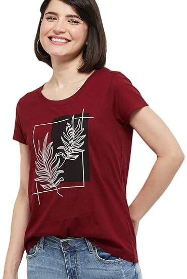 Max Women's Cotton Regular Fit Printed Round Neck T-Shirt Clothing T-Shirts