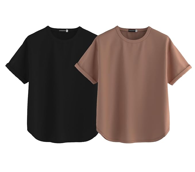 JUNEBERRY® Pure 100% Cotton Oversized Loose Baggy Fit Round Neck with Drop Shoulder Half Sleeves Boyfriend T-Shirt Combo for Women & Girls (Pack of 2) Clothing T-Shirts