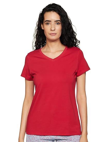 Van Heusen Women Lounge T-Shirt - Super Combed Cotton Elastane - V-Neck, Short Sleeve, Short Sleeve, Reflective Trim Clothing T-Shirts