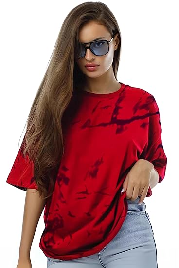 LEOTUDE Women's Cotton Oversized Fit Round Neck Oversized Half Sleeve Tie & Dye Printed Tshirt (Combo Tshirt Pack of 2)