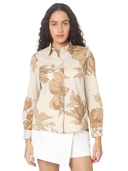VERO MODA Women's Cotton Floral Print Regular Fit Shirt Clothing Shirts