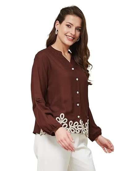 J TURRITOPSIS Women's Rayon Stylish Embroidered Shirt Clothing Shirts