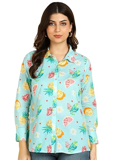 Maaesa Women Digital Printed Cotton Casual Regular Fit Shirt | Spread Collar | Full Sleeves | Lightweight & Breathable Fabric Clothing Shirts