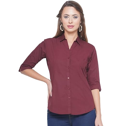 Polycotton Women 3/4 Sleeve Stylish Solid Western Offical Formal Shirt Casual Regular Fit Shirt for Women Clothing Shirts