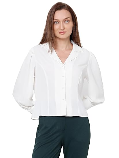 VERO MODA Cuban Collar Solid Formal Shirt | Day to Evening | Long Sleeves Notched Lapel Regular Fit Shirt for Women Clothing Shirts