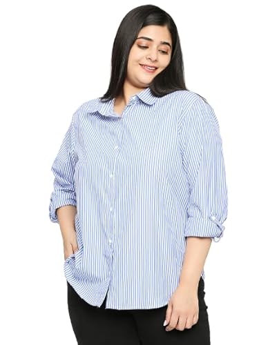 Style Quotient Plus Women Blue and White Stripe Polycotton Regular Formal Shirt Clothing Shirts
