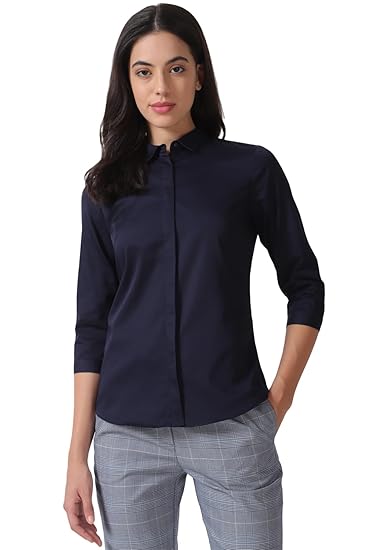 Van Heusen Women's Regular Fit Solid 3/4 Sleeve Cotton Rich Formal Shirt
