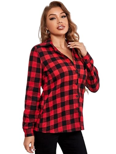Women's Check Shirt | Red Black Cotton Blend Casual Shirt for Everyday, Office, Outing, and Semi-Formal Occasions Clothing Shirts