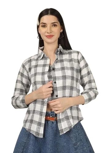 Women's Check Shirt | White Cotton Blend Casual Shirt for Everyday, Office, Outing, and Semi-Formal Occasions