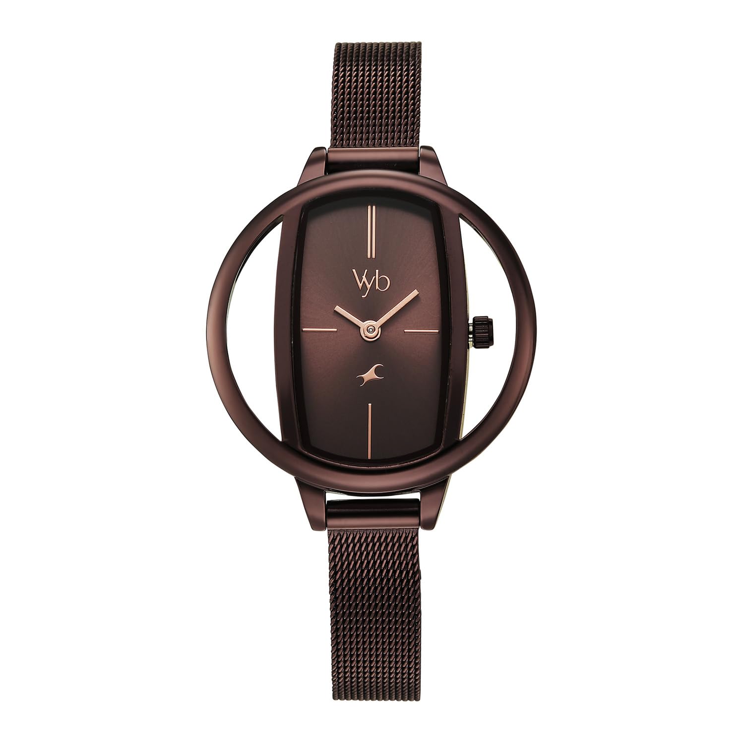 Fastrack Vyb Charmer Quartz Analog Chocolate Brown Dial Chocolate Brown Stainless Steel Strap Watch for Women - FV60037QM01W Accessories Watches