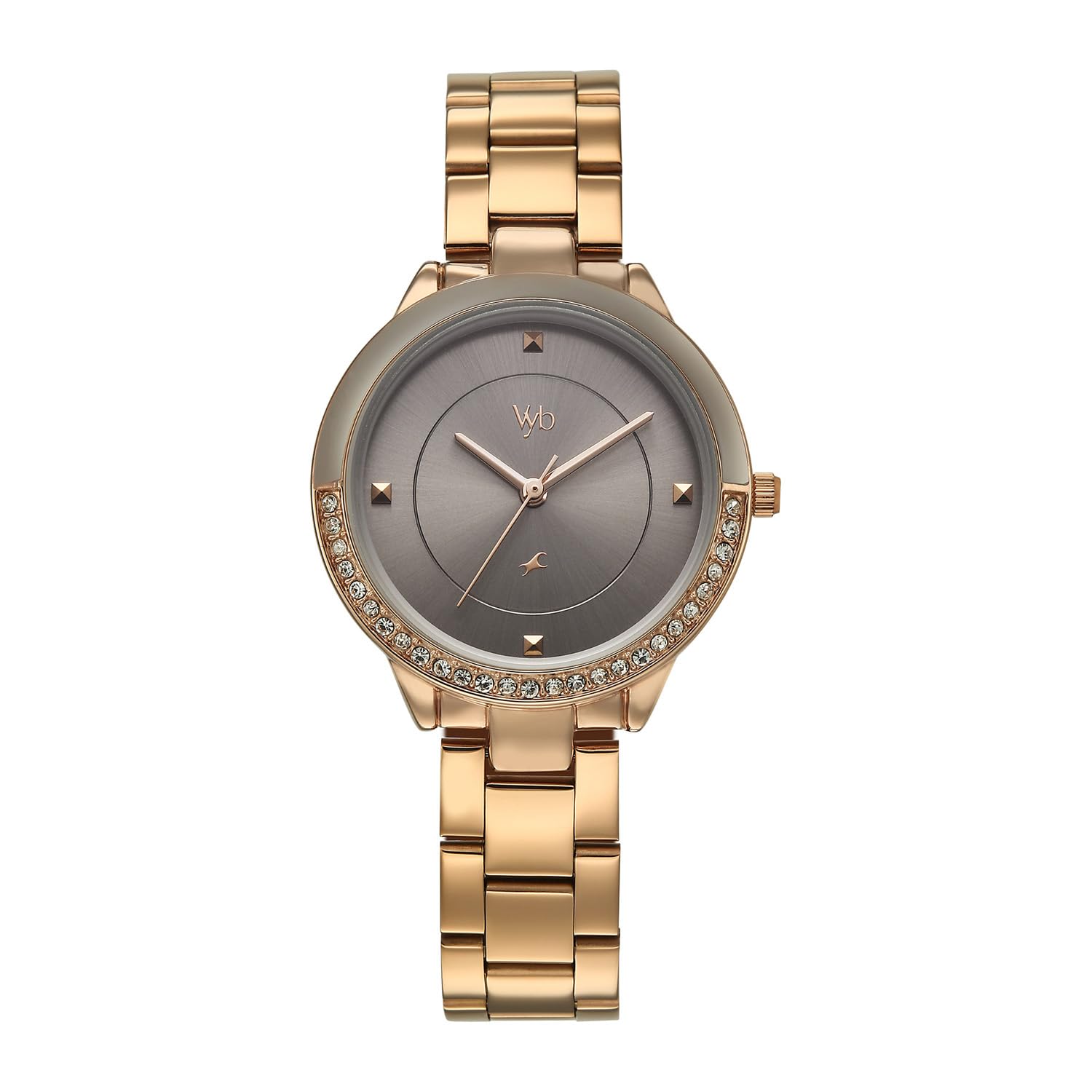 Fastrack Vyb Eclipse Quartz Analog Grey Dial Rose Gold Stainless Steel Strap Watch for Women - FV60107WM01W Accessories Watches