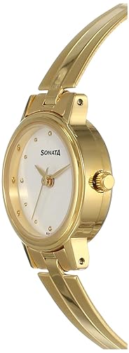 Sonata Quartz Analog White Dial Gold Stainless Steel Strap Watch for Women - NT8096YM04 Accessories Watches