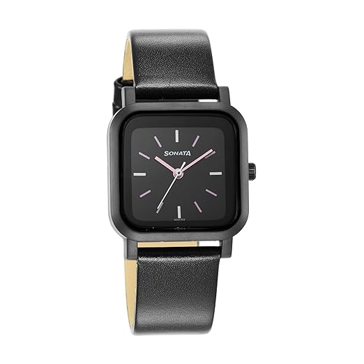 Sonata Pop Black Dial Women Analog Watch with Leather Strap-NS87037PL05W Accessories Watches